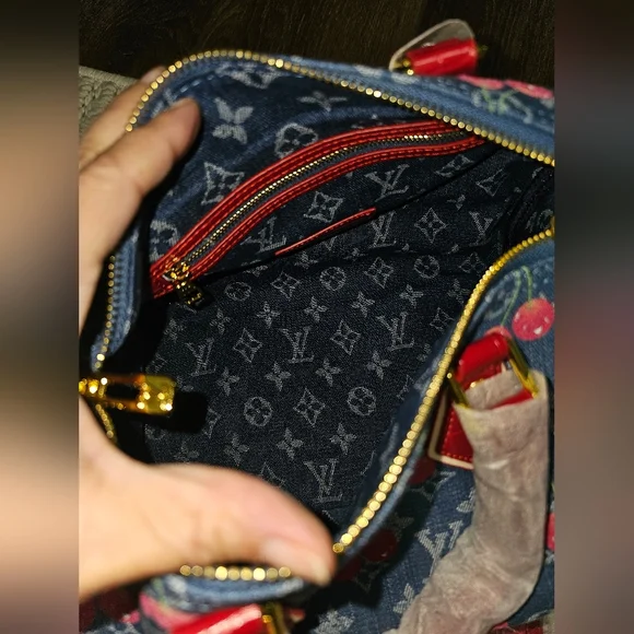 CUTE DENIM BAG Large SPEEDY Denim Cherries LV X TM MURAKAMI - Picture 8 of 17
